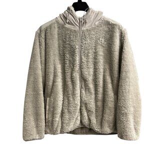Zyia Active Jacket Womens 3X Gray Storm Sherpa Faux Fur Hooded Full Zip Casual